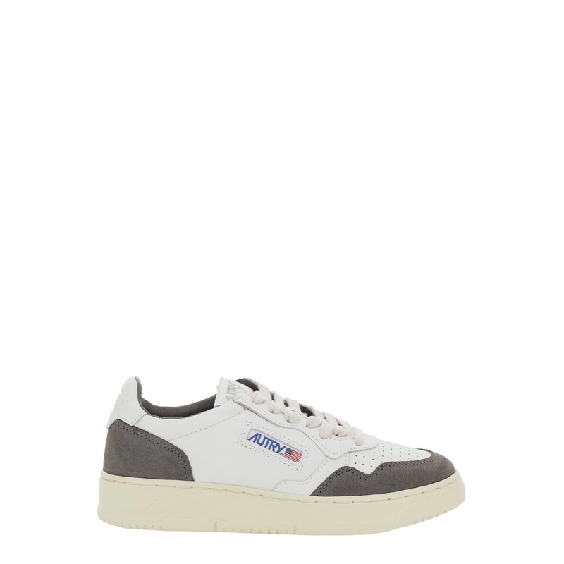 ‘Medalist’ Grey Low Top Sneakers with Logo Lettering on the Tongue and Perforated Toe in Leather Woman