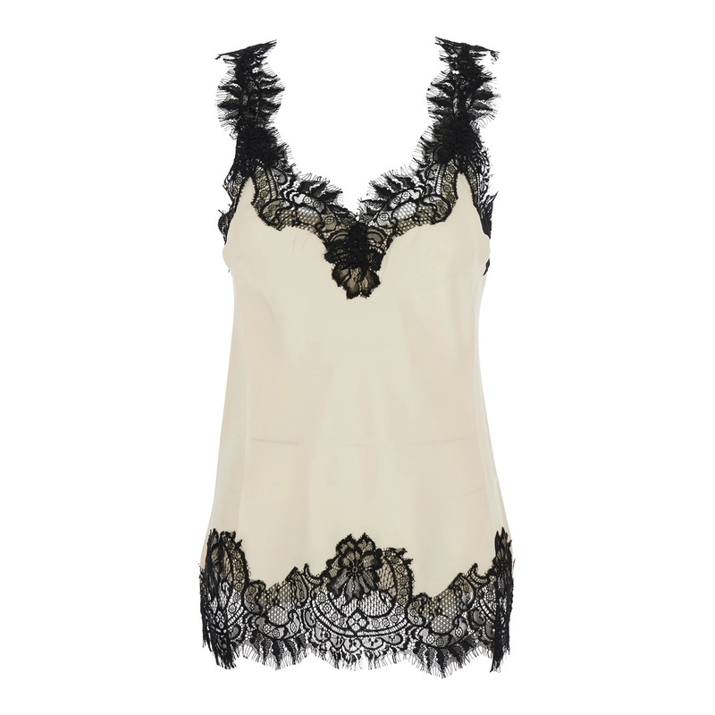 ‘Megan’ White Sleeveless Top with Lace Details in Silk Woman