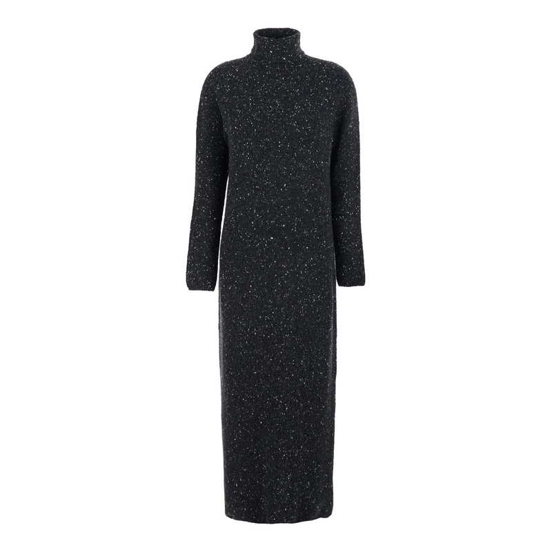 ‘Melani’ Grey Turtleneck Long Dress with Long Sleeves in Cashmere Woman