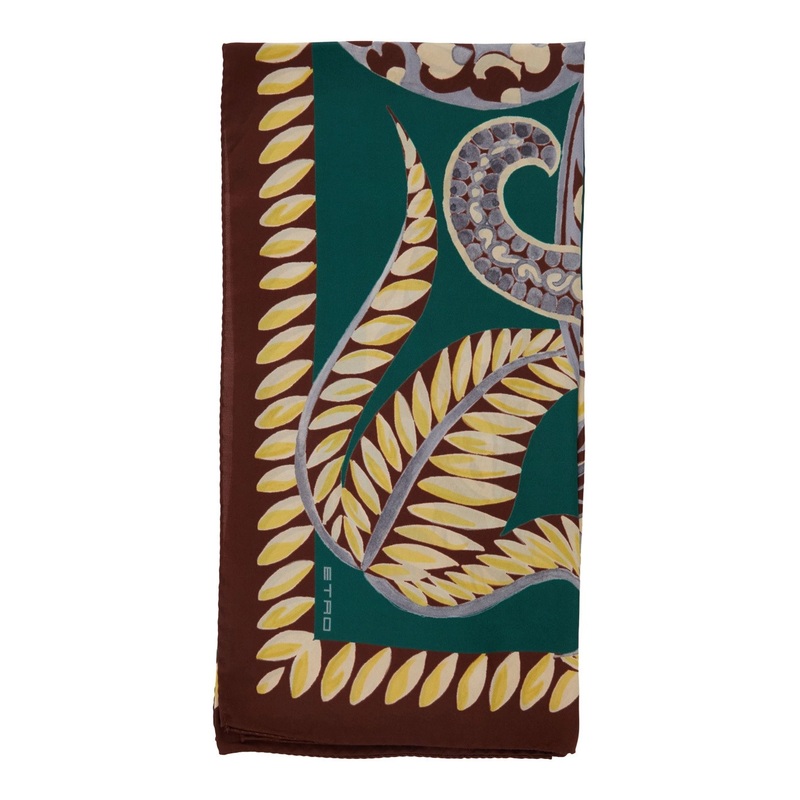 ‘Norma’ Multicolor Scarf with Paisley Motif and All-Over Floral Print in Silk Woman
