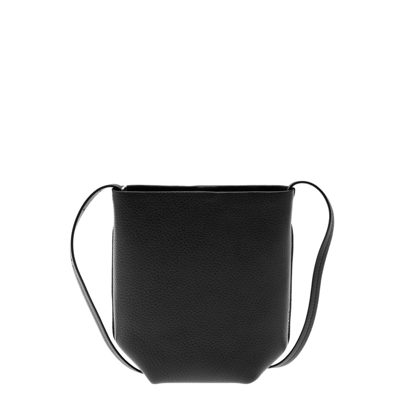 ‘Park’ Black Crossbody Bag with Two Top Handles and Embossed Logo Lettering in Grained Leather Woman