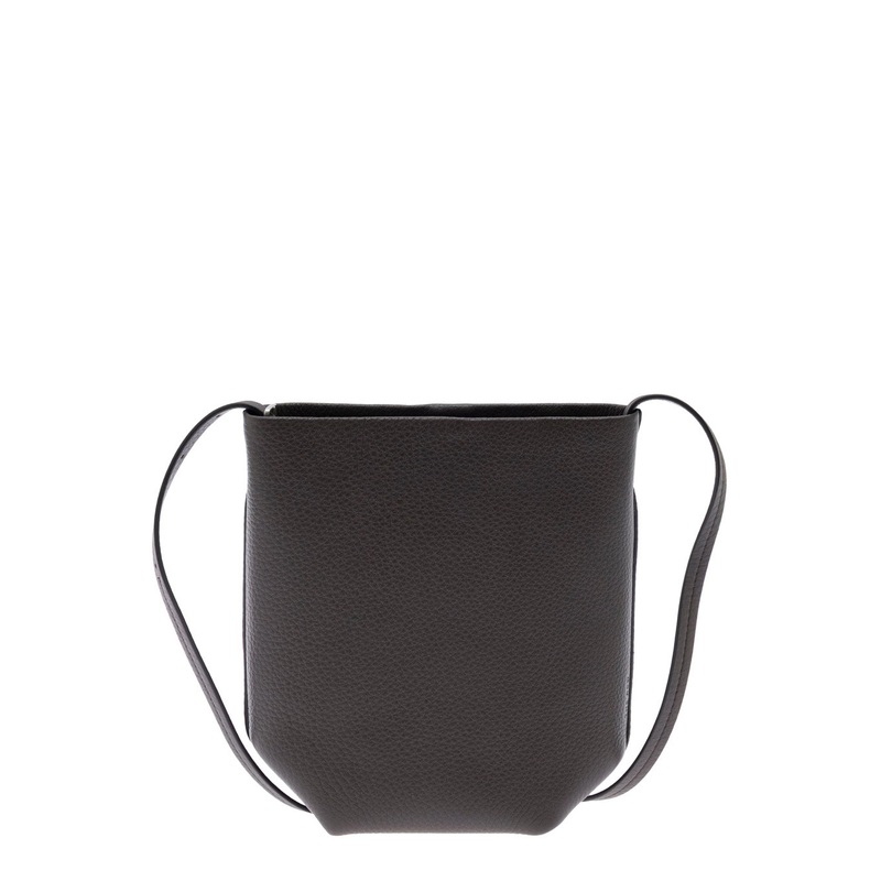 ‘Park’ Brown Crossbody Bag with Two Top Handles and Embossed Logo Lettering in Grained Leather Woman
