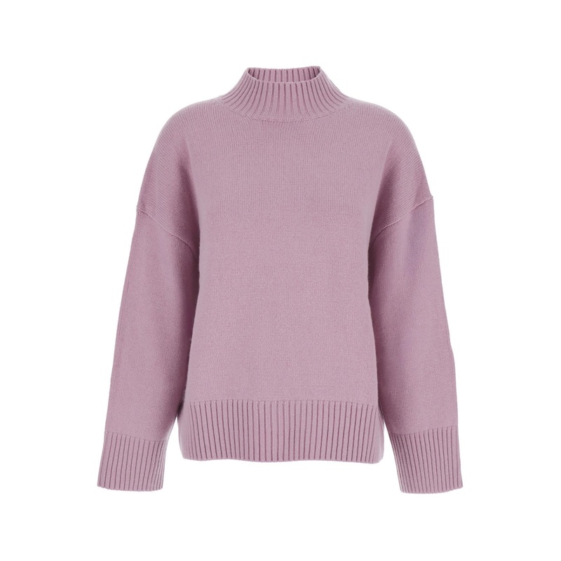 Pink Turtleneck Sweater with Dropped Shoulder in Cashmere Woman