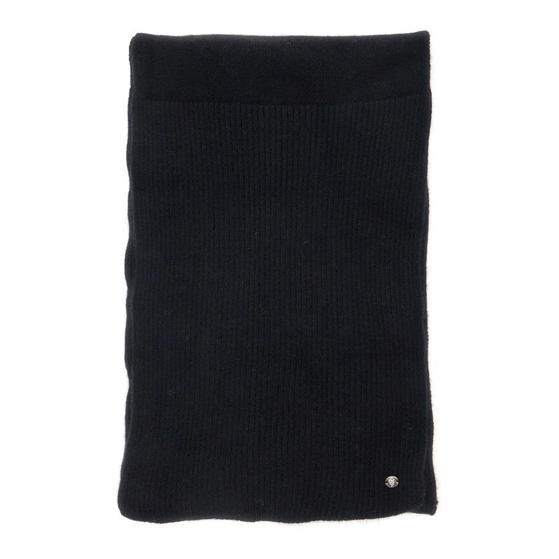 ‘Reese’ Black Scarf with Logo Detail on the Front in Cashmere Woman