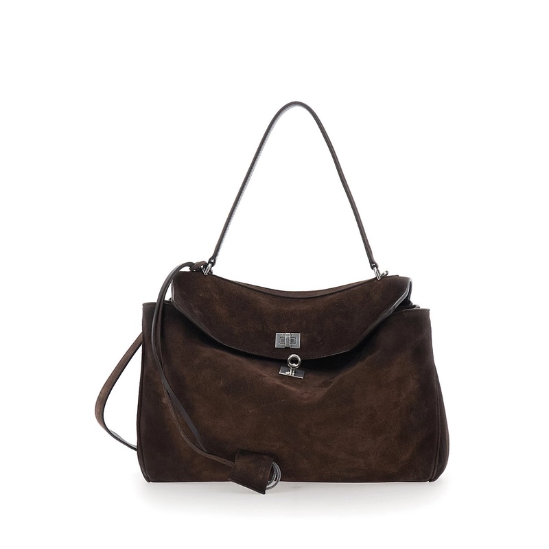 ‘Rodeo Medium’ Brown Shoulder Bag with Removable Shoulder Strap in Suede Woman