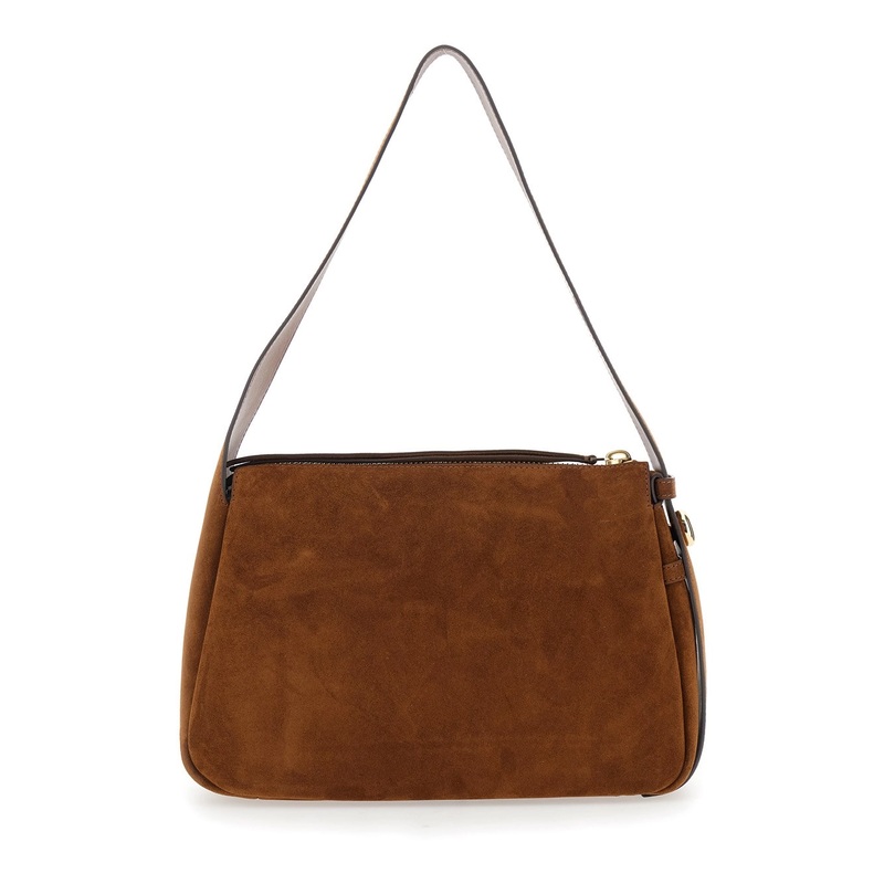 ‘Romy’ Brown Shoulder Bag with Adjustable Shoulder Strap in Grained Leather Woman