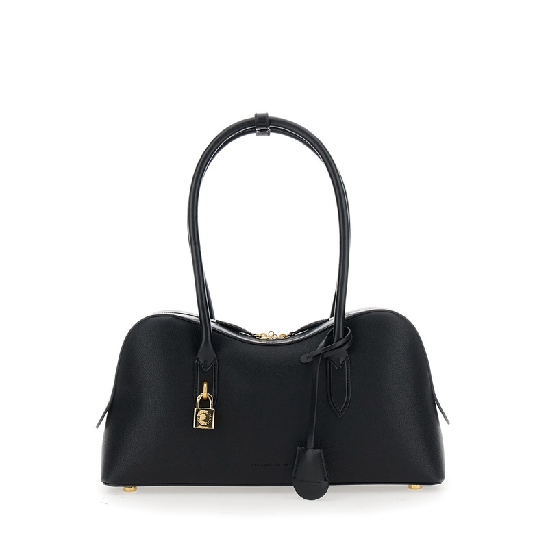 ‘Ryder’ Black Handbag with Two Top Handles and Front Padlock Detail with Logo in Ecoleather Woman