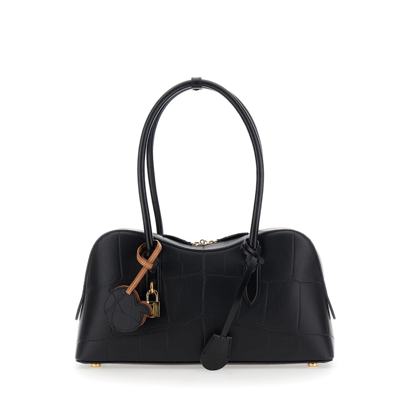 ‘Ryder’ Black Medium Handbag with Padlock Detail on the Front and Two Top Handles in Ecoleather Woman