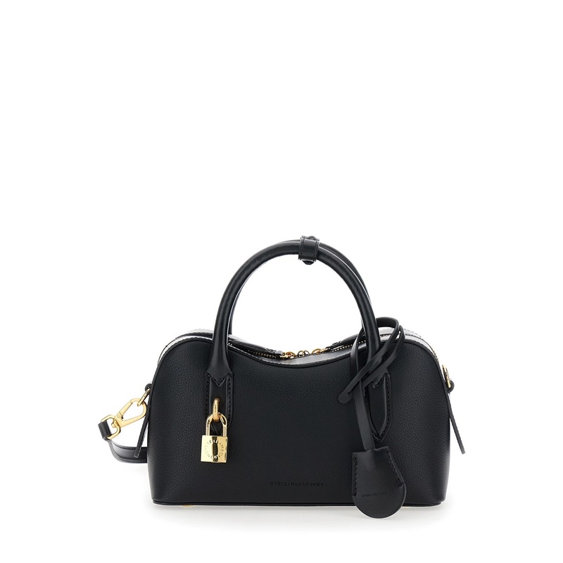 ‘Ryder’ Black Small Handbag with Two Top Handles and Front Padlock Detail with Logo in Ecoleather Woman