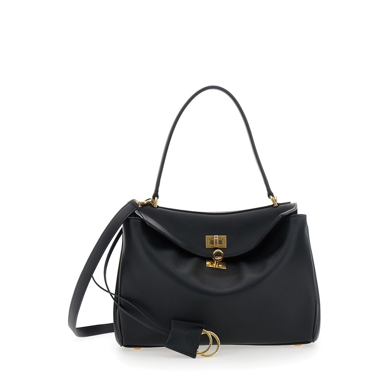 ‘Small Rodeo’ Black Handbag with Detachable Key Holder in Smooth Leather Woman