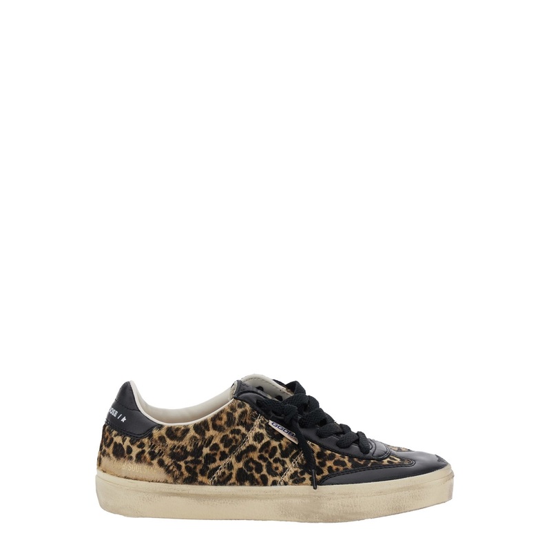 ‘Soul-Star’ Brown Low Top Sneakers with Leopard Prinint and Contrasting Heel with Logo Lettering in Leather Woman