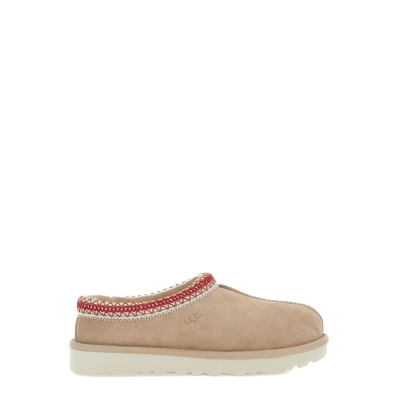 ‘Tasman II’ Beige Mules with Round Toe and Embroidered Detail in Leather Woman