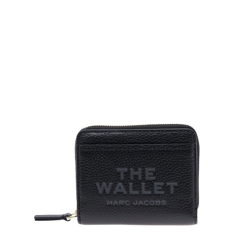‘The Mini’ Black Wallet with Engraved Logo on the Front in Hammered Leather Woman