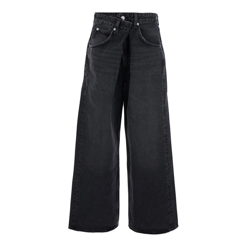 ‘Vana’ Black Low-Crotch Jeans  with Book Closure in Denim Woman