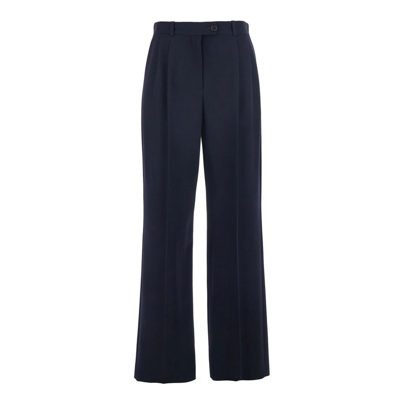‘Virgil’ Blue Pants with Belt Loops and Welt Pocket on the Rear in Wool Woman