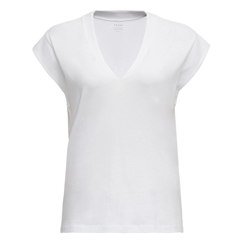 White Cotton V-Neck T-Shirt|XS|S|M|L