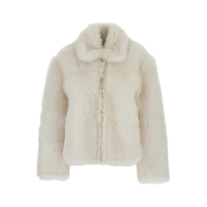 White Fur Coat with Classic Collar in Fur Woman
