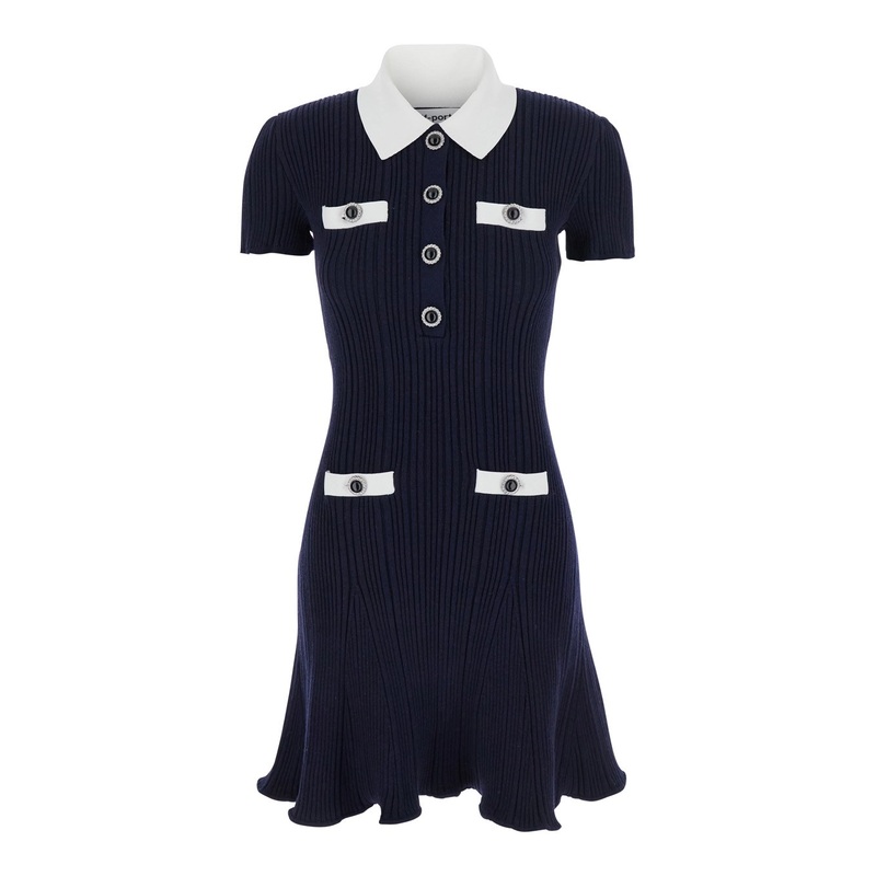 Blue Mini Dress with Contrasting Collar and Jewel Buttons in Viscose Blend Woman