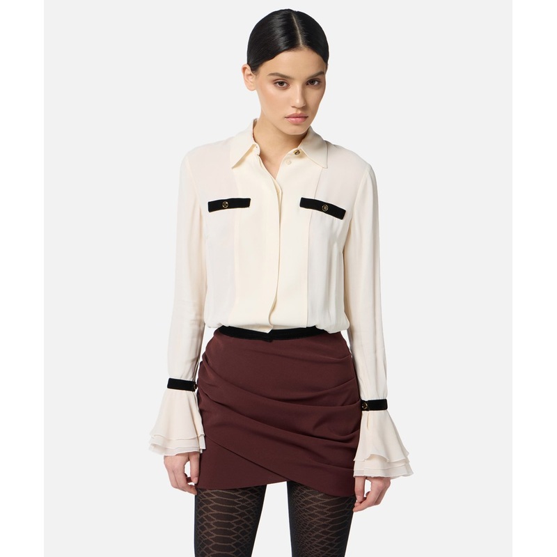 ELISABETTA FRANCHI Georgette shirt with jewel buttons