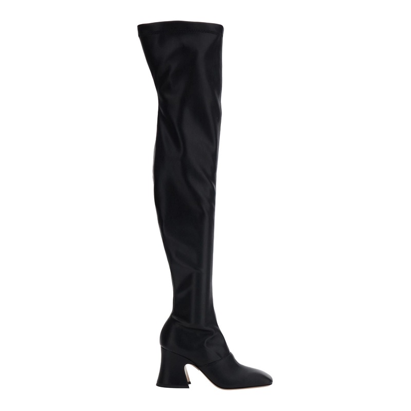 ‘Janis’ Black Over the Knee Boots with Side Zip Closure and High Block Heel in Leather Woman