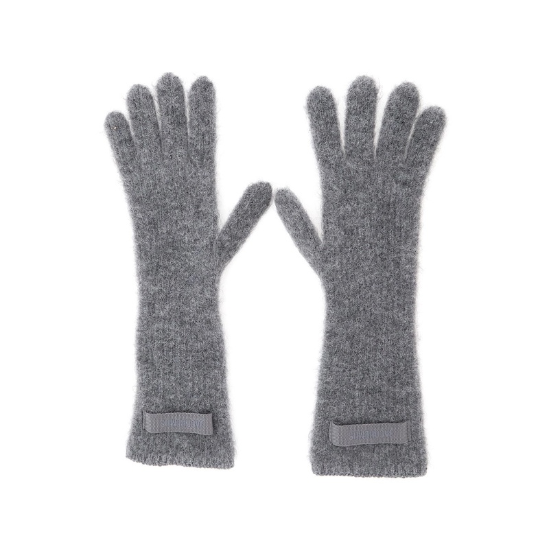 ‘Les Gants Gros Grain’ Grey Gloves with Logo Patch on the Front in Wool Blend Woman