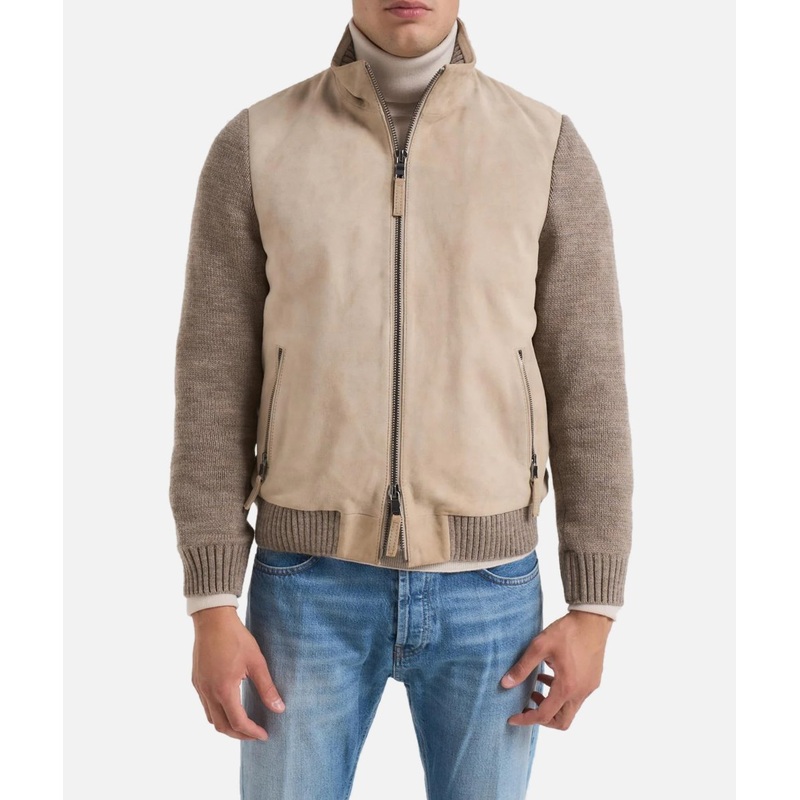 THE JACK LEATHER Brown suede and blue mesh jacket – FRANCIS